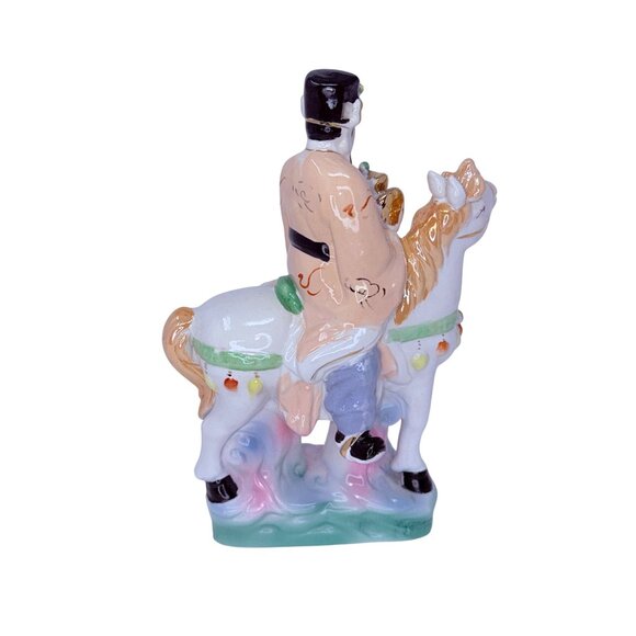 Caishen 1960s Chinese God of Wealth Porcelain Figurine on Horseback Statue - Picture 6 of 8